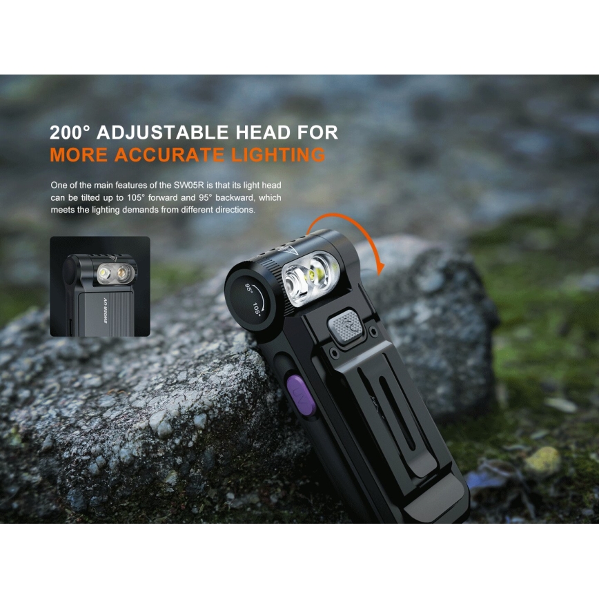 Fenix SW05RUVBLC - LED Aptumšojama uzlādējams lukturītis LED/USB IPX6 150 lm 49 h 700 mAh melna
