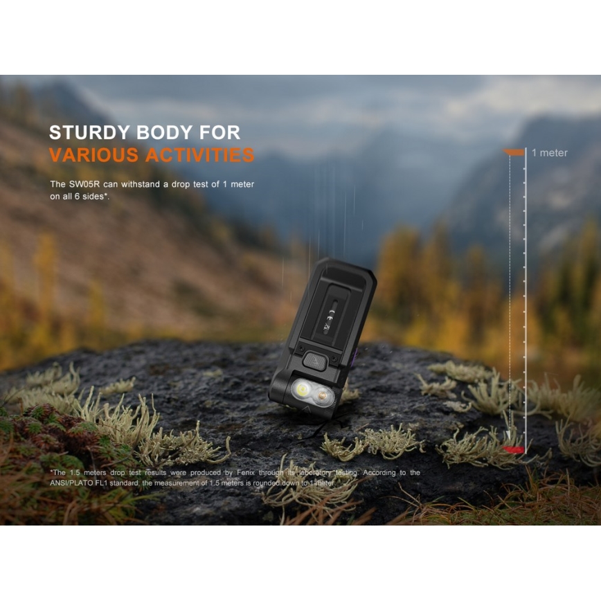 Fenix SW05RUVBLC - LED Aptumšojama uzlādējams lukturītis LED/USB IPX6 150 lm 49 h 700 mAh melna