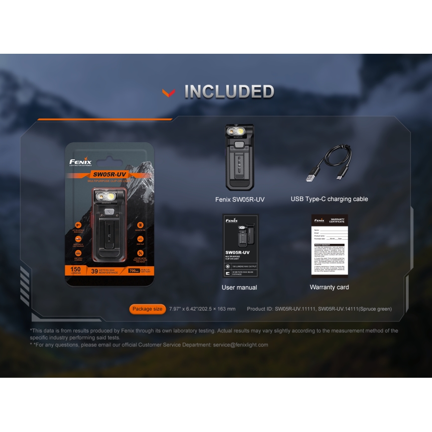Fenix SW05RUVBLC - LED Aptumšojama uzlādējams lukturītis LED/USB IPX6 150 lm 49 h 700 mAh melna