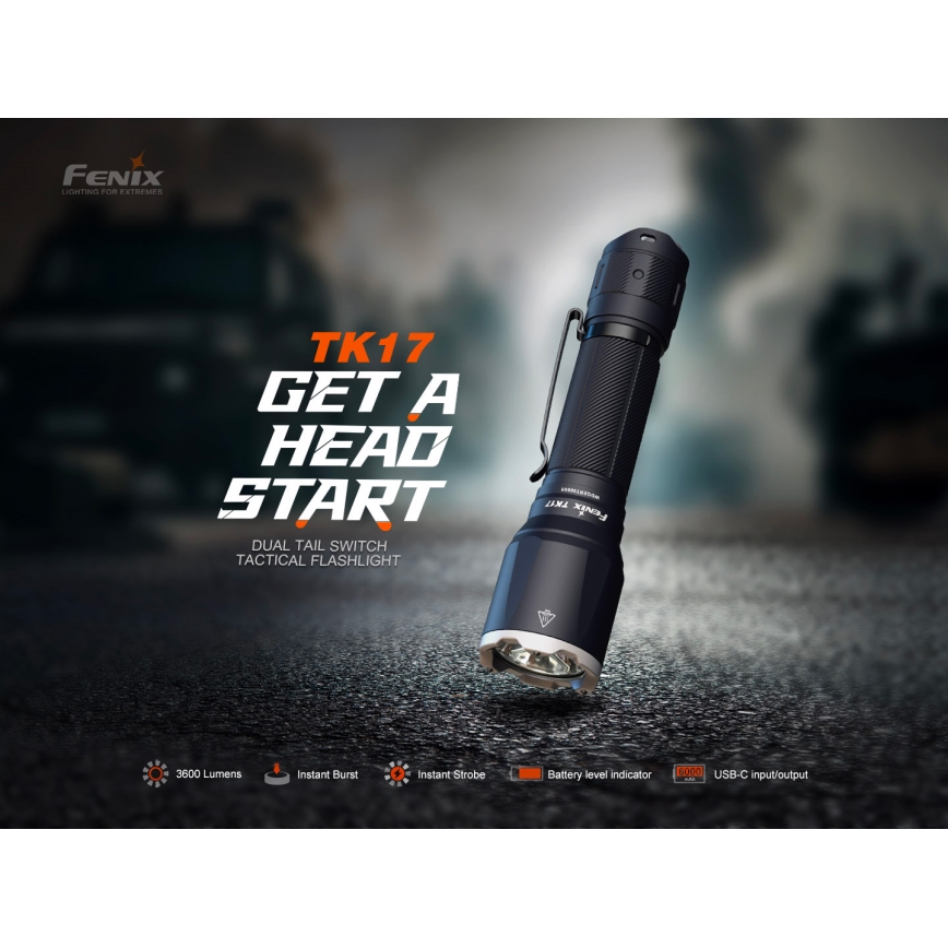 Fenix TK17BLK - LED uzlādējamais lukturis ar regulējamu spilgtumu LED/USB 6000 mAh IP68 3600 lm 60 h melns