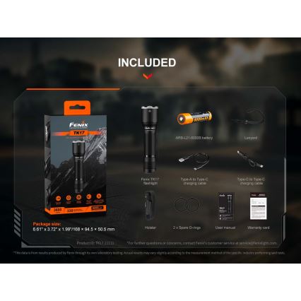Fenix TK17BLK - LED uzlādējamais lukturis ar regulējamu spilgtumu LED/USB 6000 mAh IP68 3600 lm 60 h melns