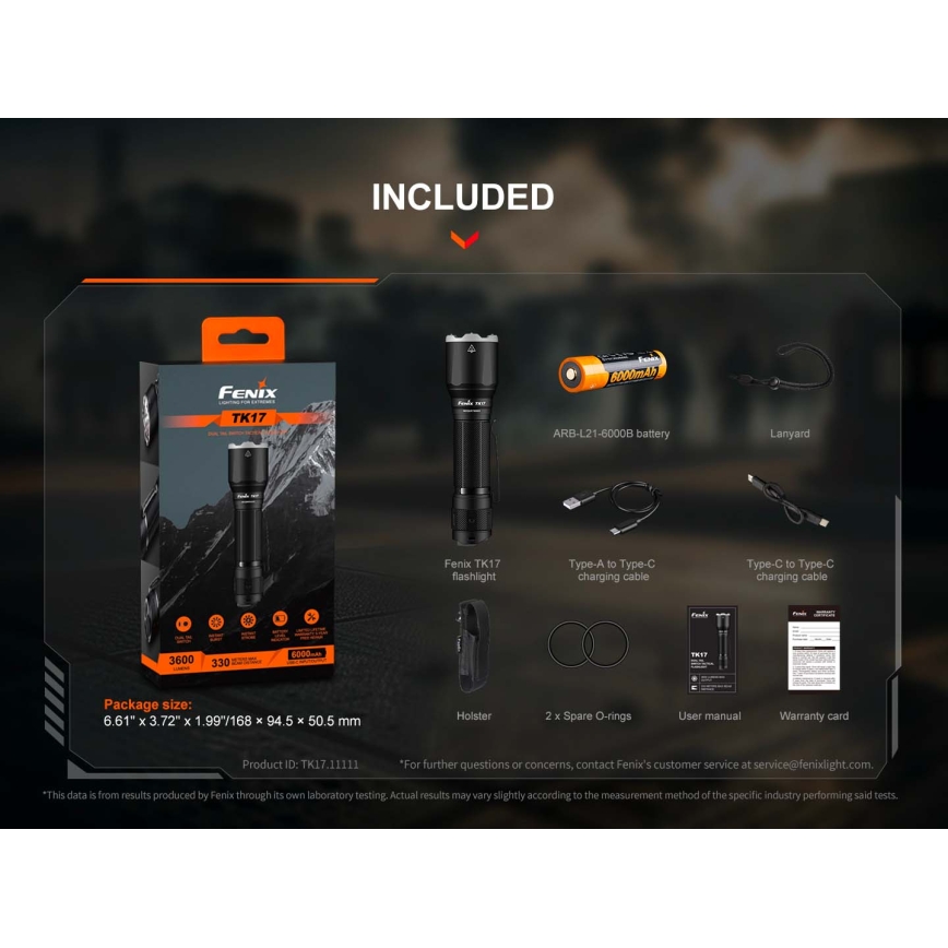 Fenix TK17BLK - LED uzlādējamais lukturis ar regulējamu spilgtumu LED/USB 6000 mAh IP68 3600 lm 60 h melns