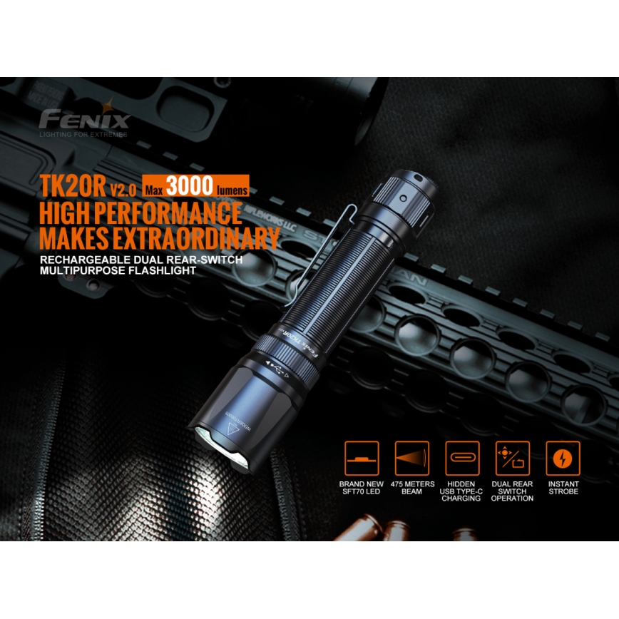 Fenix TK20RV20 - LED Taktisks uzlādējams lukturītis LED/USB IP68 3000 lm 48 h