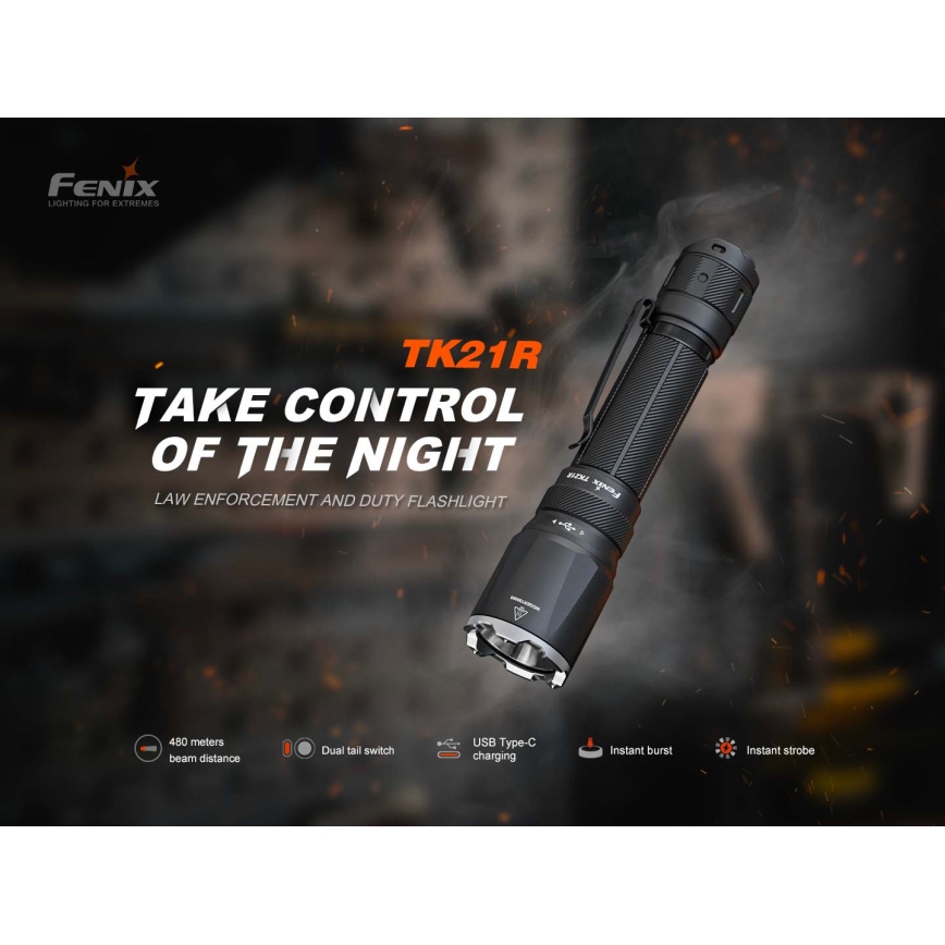 Fenix TK21RBLK - LED uzlādējams lukturis ar regulējamu spilgtumu LED/USB 6000 mAh IP68 3600 lm 72,5 h melns