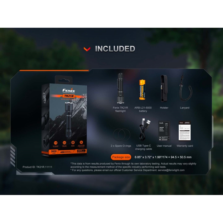 Fenix TK21RBLK - LED uzlādējams lukturis ar regulējamu spilgtumu LED/USB 6000 mAh IP68 3600 lm 72,5 h melns