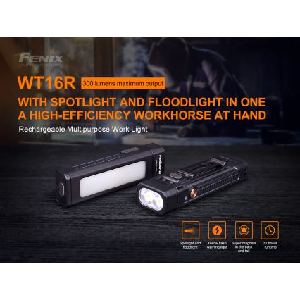 Fenix WT16R -  LED Uzlādējams gaismeklis 2xLED/USB IP66 300 lm 30 hrs