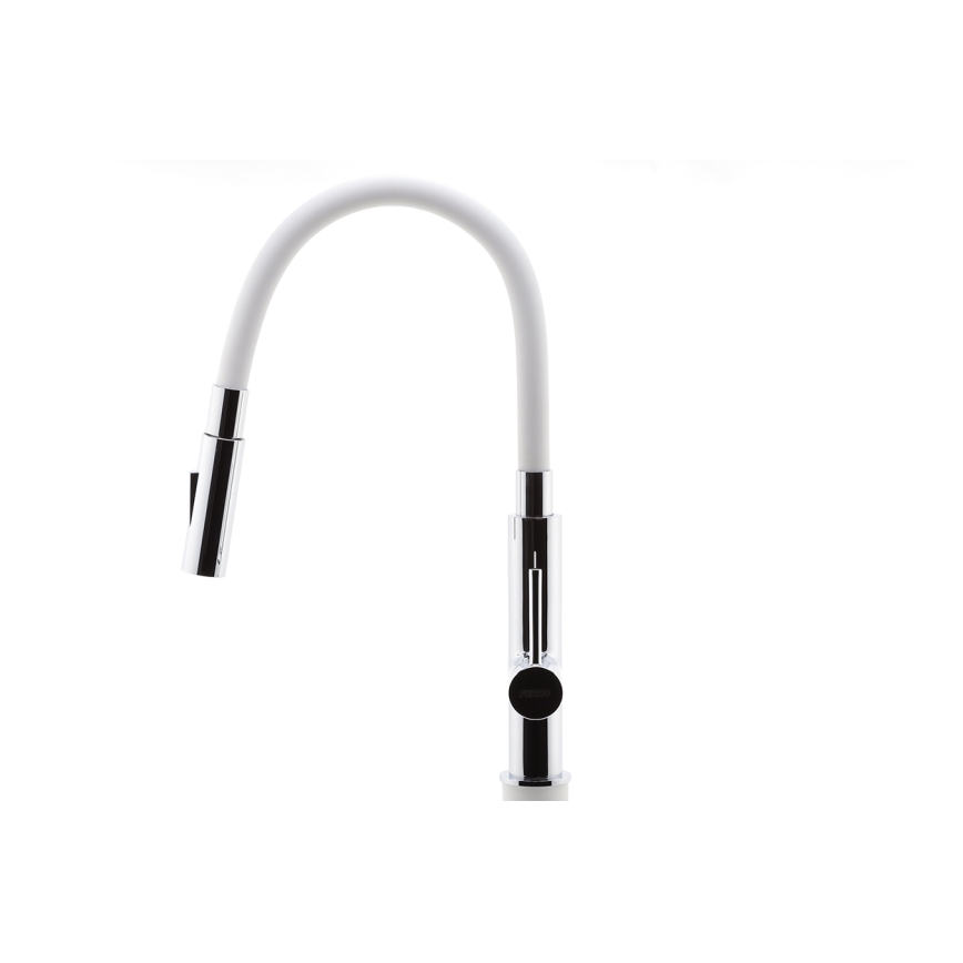 FERRO - Izlietnes krāns ar lokanu statīvu spīdīgi hromēts/balta