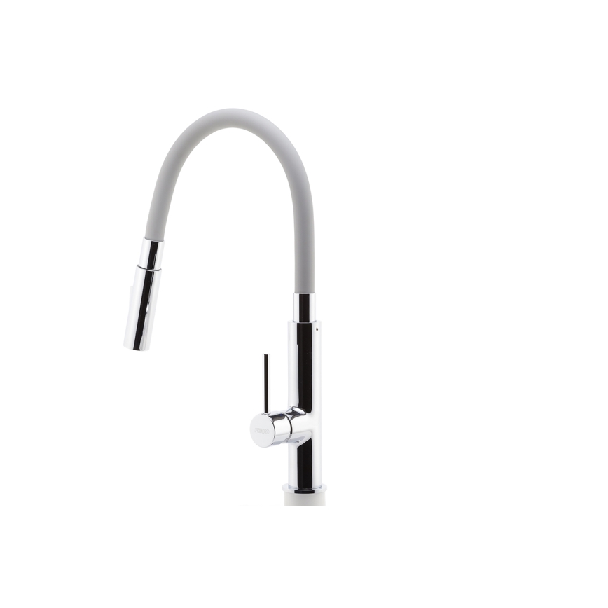 FERRO - Izlietnes krāns ar lokanu statīvu spīdīgi hromēts/pelēka