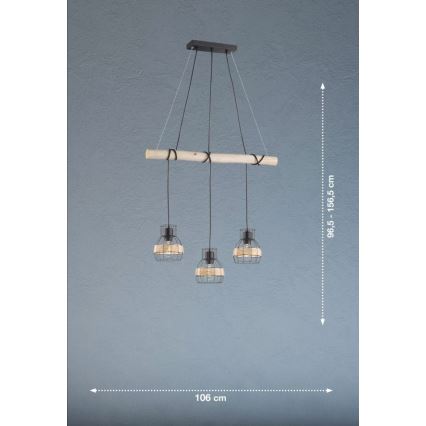 Fischer & Honsel 60798 - Lustra ar auklu STRAW 3xE27/40W/230V