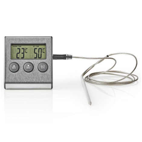 Gaļas termometrs ar LCD ekrānu un taimeri 0-250 °C 1xAAA