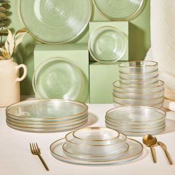 Galda komplekts 24 gab., caurspīdīgs/zelta krāsa, stikls