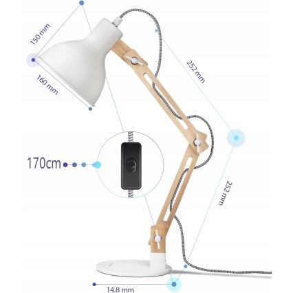 Galda lampa 1xE27/40W/230V balta