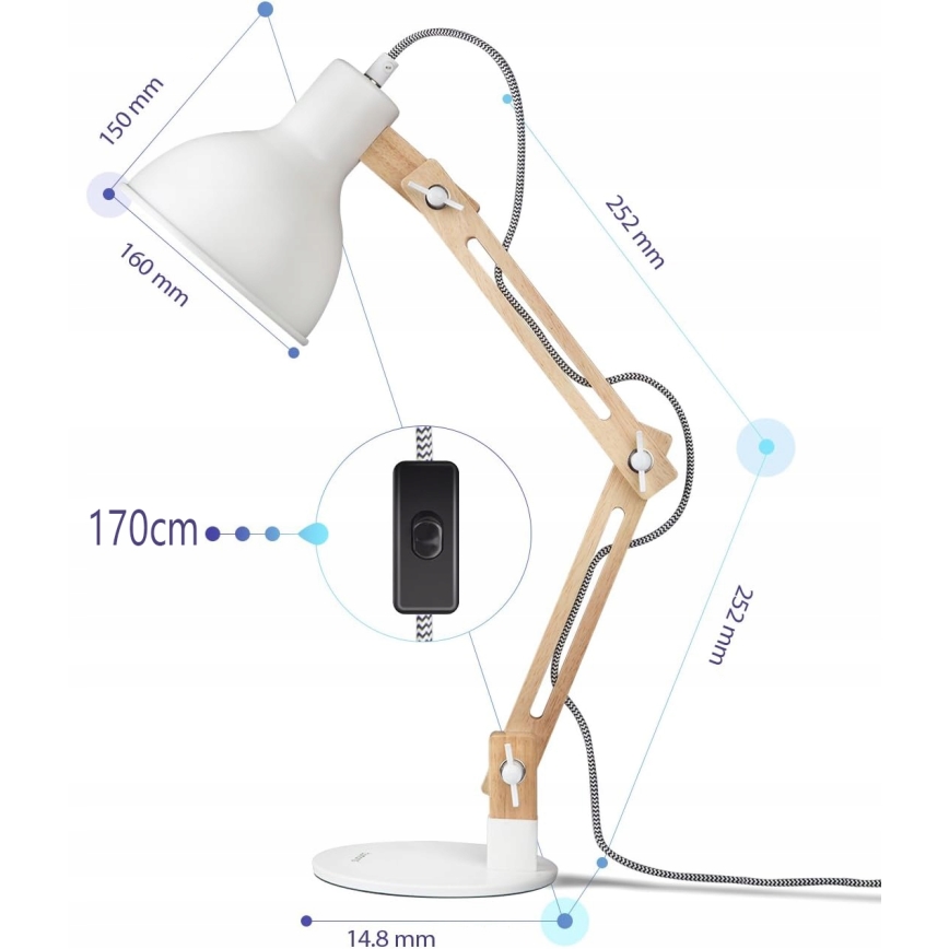 Galda lampa 1xE27/40W/230V balta