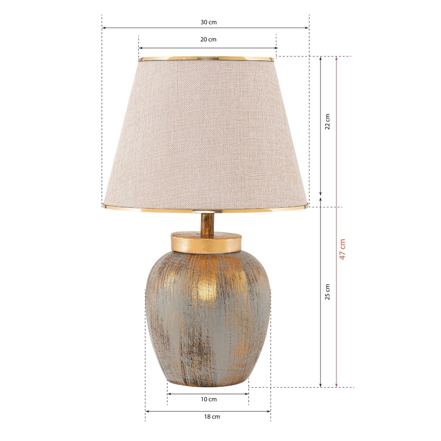 Galda lampa 1xE27/40W/230V zelta/bēša
