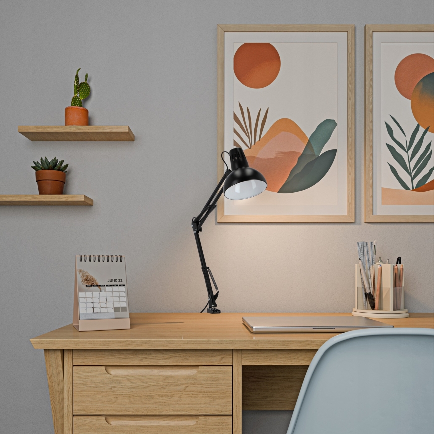 Galda lampa ar skavu 1xE27/60W/230V melna