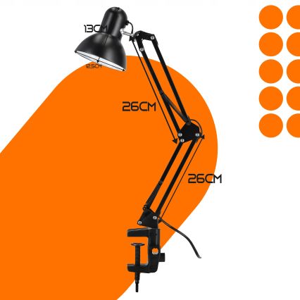 Galda lampa ar skavu 1xE27/60W/230V melna