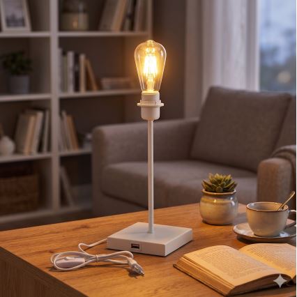 Galda lampa ar USB portu 1xE27/15W/230V balta