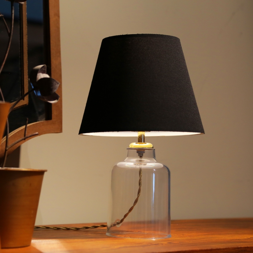 Galda lampa AYD 1xE27/40W/230V melna/caurspīdīga