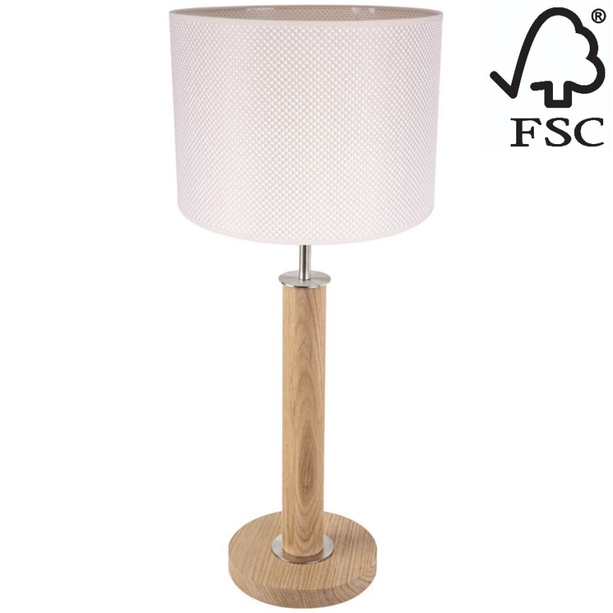 Galda lampa BENITA 1xE27/60W/230V 61 cm krēmkrāsa/ozols – FSC sertificēts