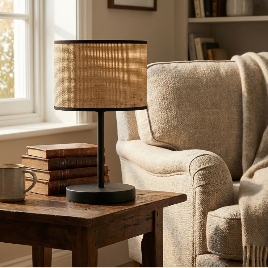 Galda lampa ECO 1xE27/15W/230V bēša/ratāns