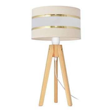 Galda lampa HELEN 1xE27/15W/230V krēmkrāsa/zelta/priede
