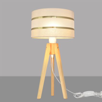 Galda lampa HELEN 1xE27/15W/230V krēmkrāsa/zelta/priede
