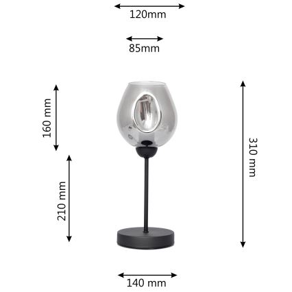 Galda lampa LILI 1xE27/15W/230V melna/pelēka