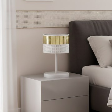 Galda lampa LUX 1xE27/15W/230V balta/zelta