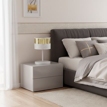 Galda lampa LUX 1xE27/15W/230V balta/zelta