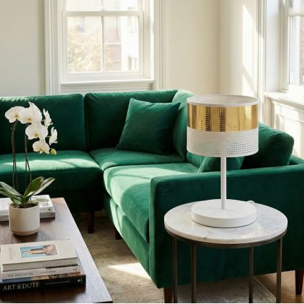 Galda lampa LUX 1xE27/15W/230V balta/zelta