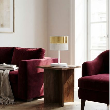 Galda lampa LUX 1xE27/15W/230V balta/zelta