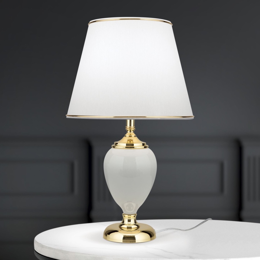 Galda lampa OVUM 1xE27/40W/230V 48 cm keramika balta/zelta