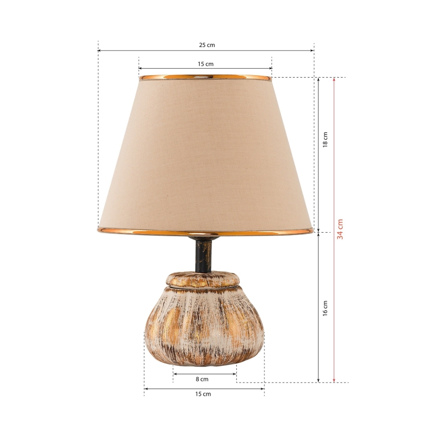 Galda lampa RAMZES 1xE27/40W/230V krēmkrāsaina/zelta