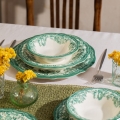 Galda servīze 24 gab. balta/zaļa/porcelāns
