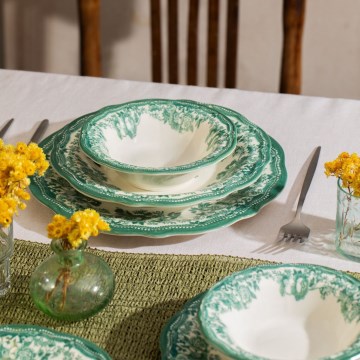 Galda servīze 24 gab. balta/zaļa/porcelāns