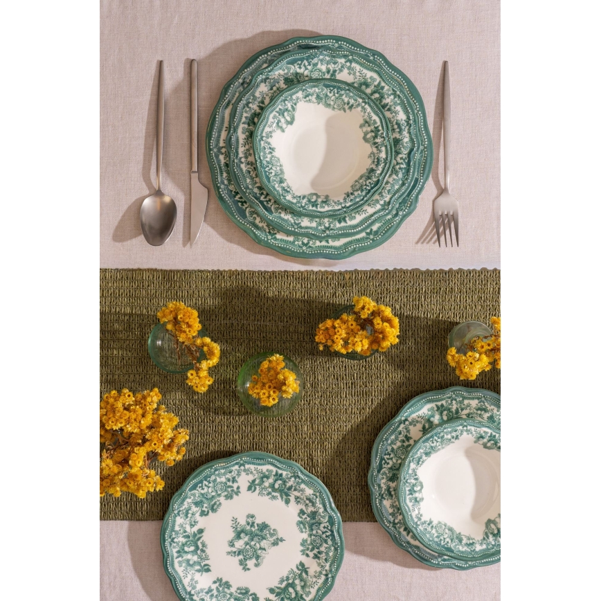 Galda servīze 24 gab. balta/zaļa/porcelāns