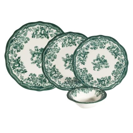 Galda servīze 24 gab. balta/zaļa/porcelāns