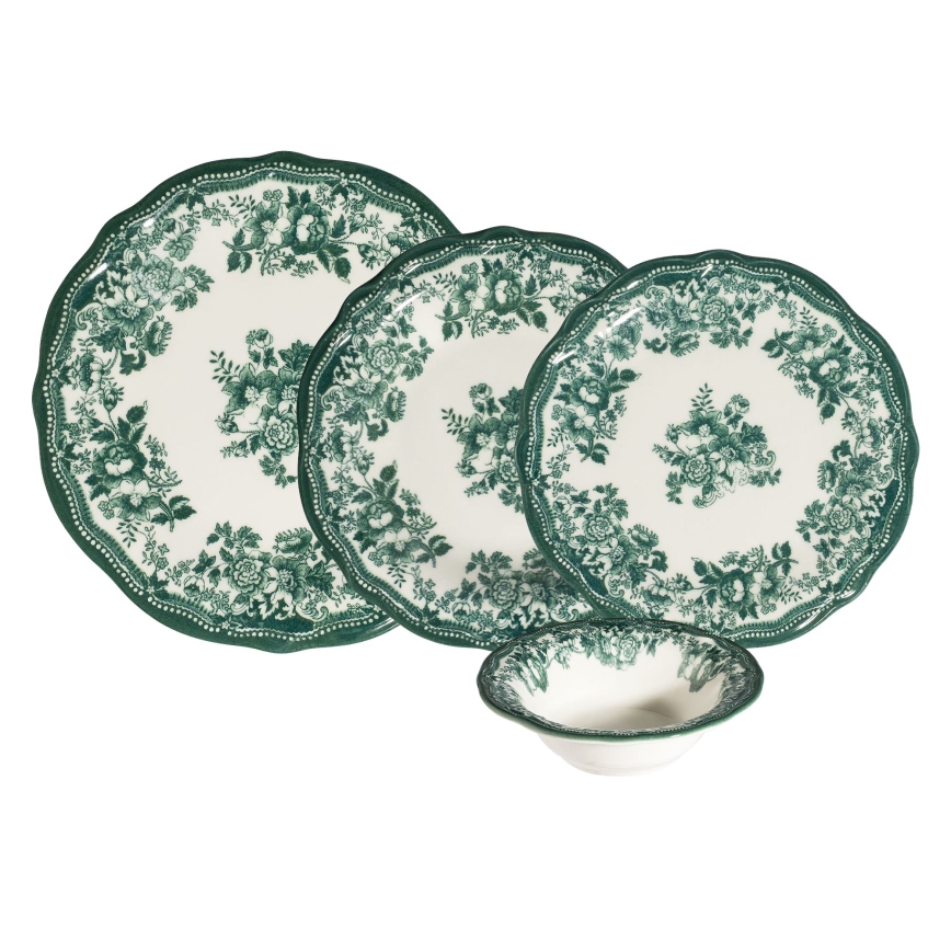 Galda servīze 24 gab. balta/zaļa/porcelāns