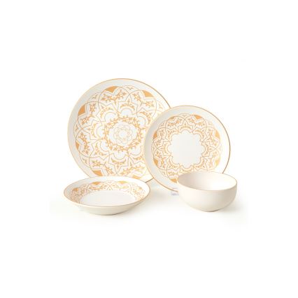 Galda servīze 24 gab. balta/zelta/keramika