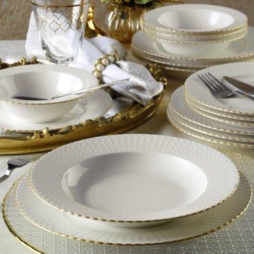 Galda servīze 24 gab. balta/zelta/porcelāns