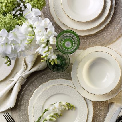 Galda servīze 24 gab. balta/zelta/porcelāns
