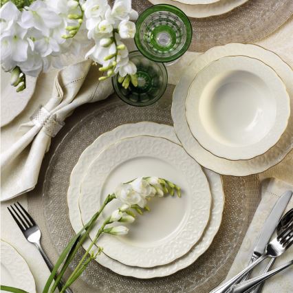 Galda servīze 24 gab. balta/zelta/porcelāns