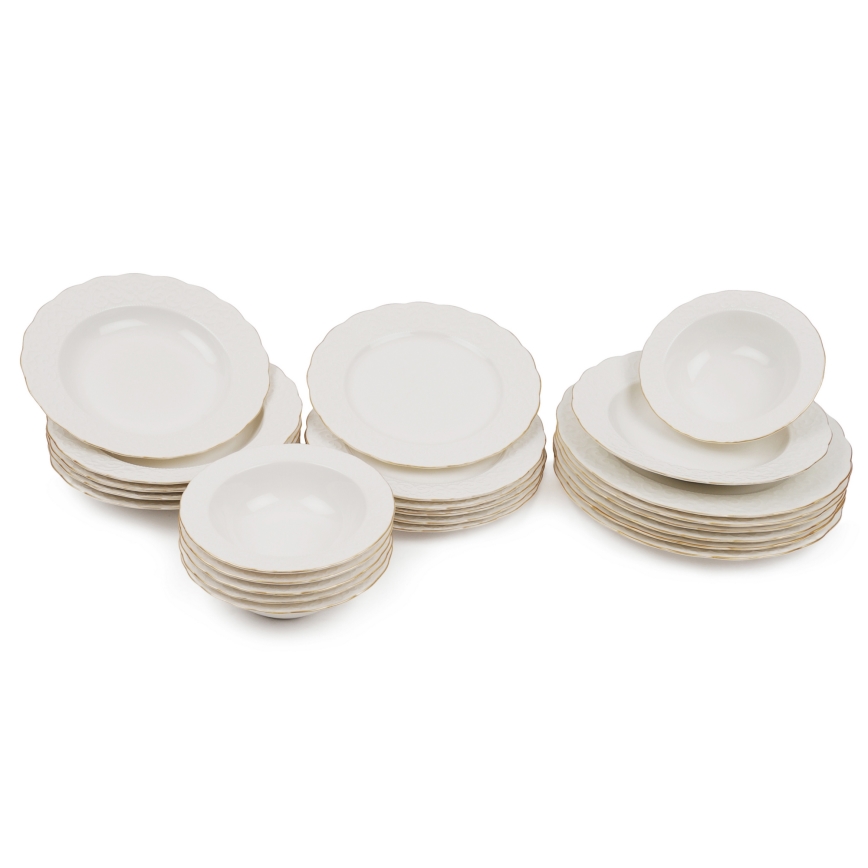 Galda servīze 24 gab. balta/zelta/porcelāns