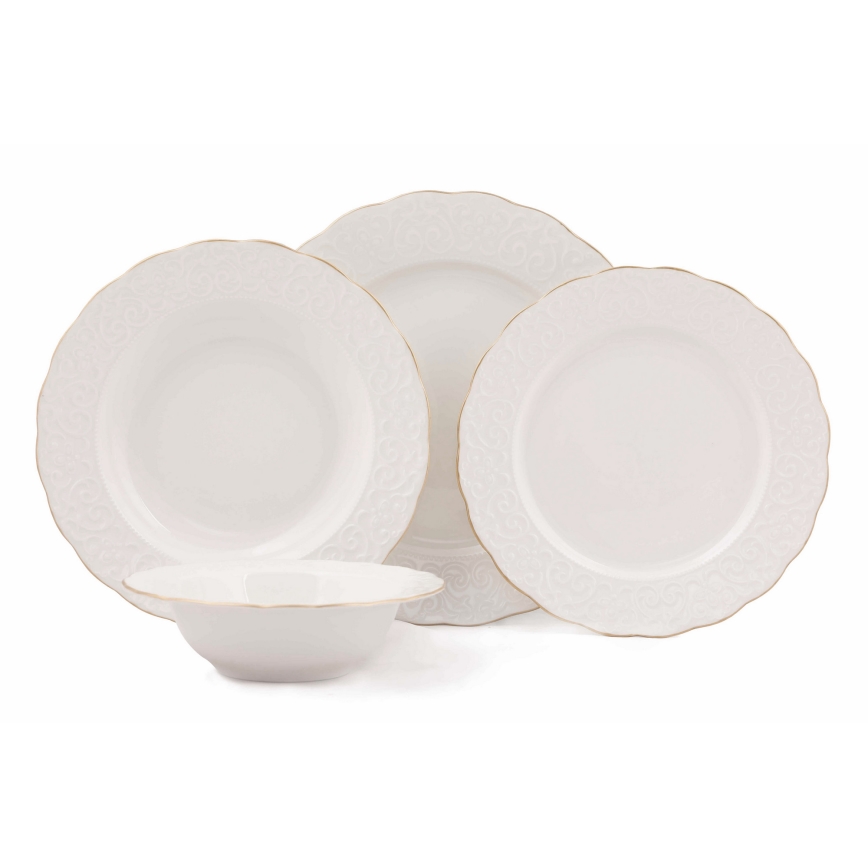 Galda servīze 24 gab. balta/zelta/porcelāns