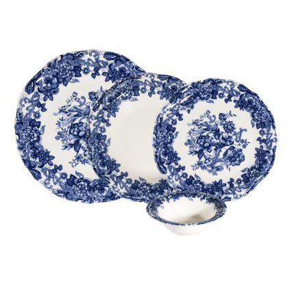 Galda servīze 24 gab., balta/zila, porcelāns