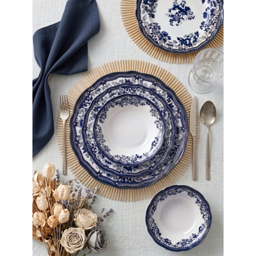 Galda servīze 24 gab. balta/zila/porcelāns