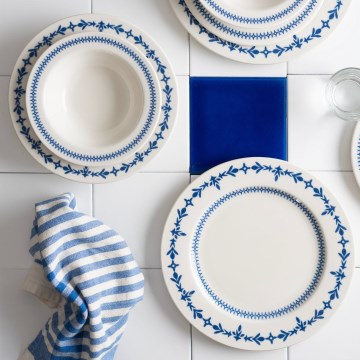 Galda servīze, 24 gab., balta/zila, porcelāns
