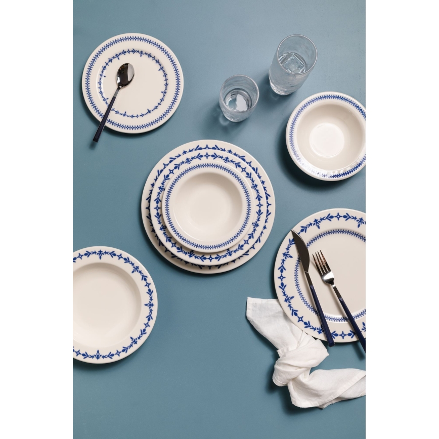 Galda servīze, 24 gab., balta/zila, porcelāns