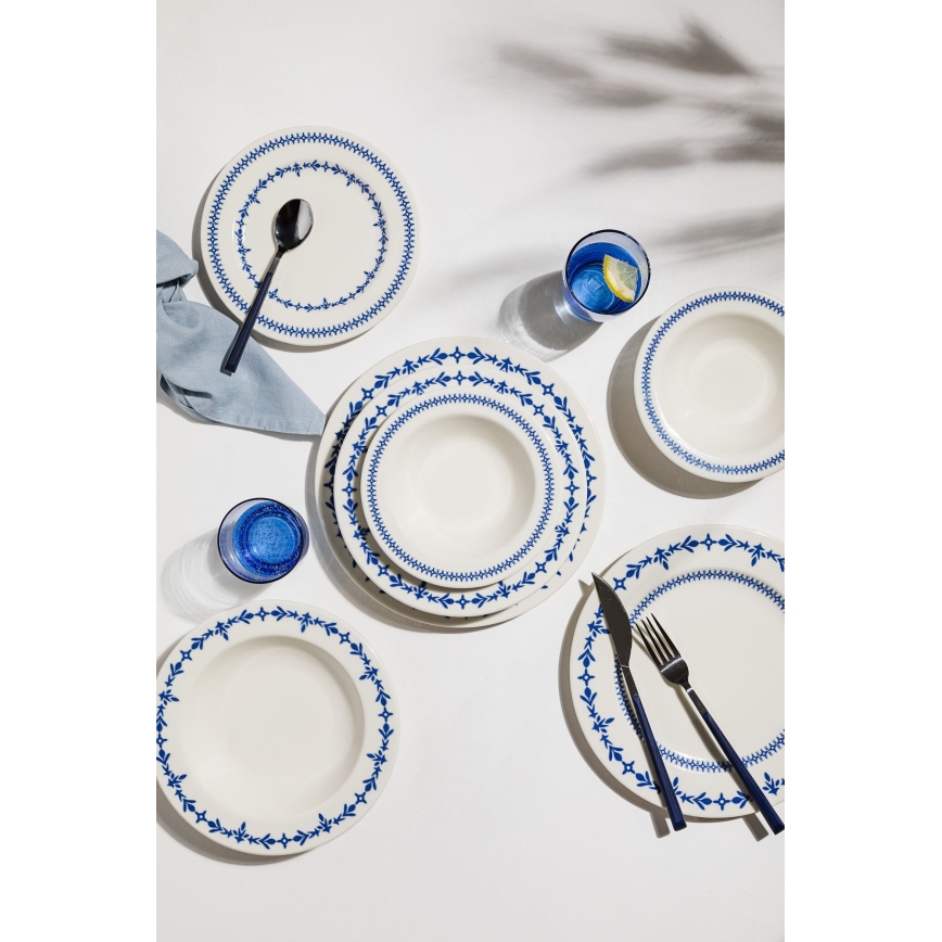 Galda servīze, 24 gab., balta/zila, porcelāns