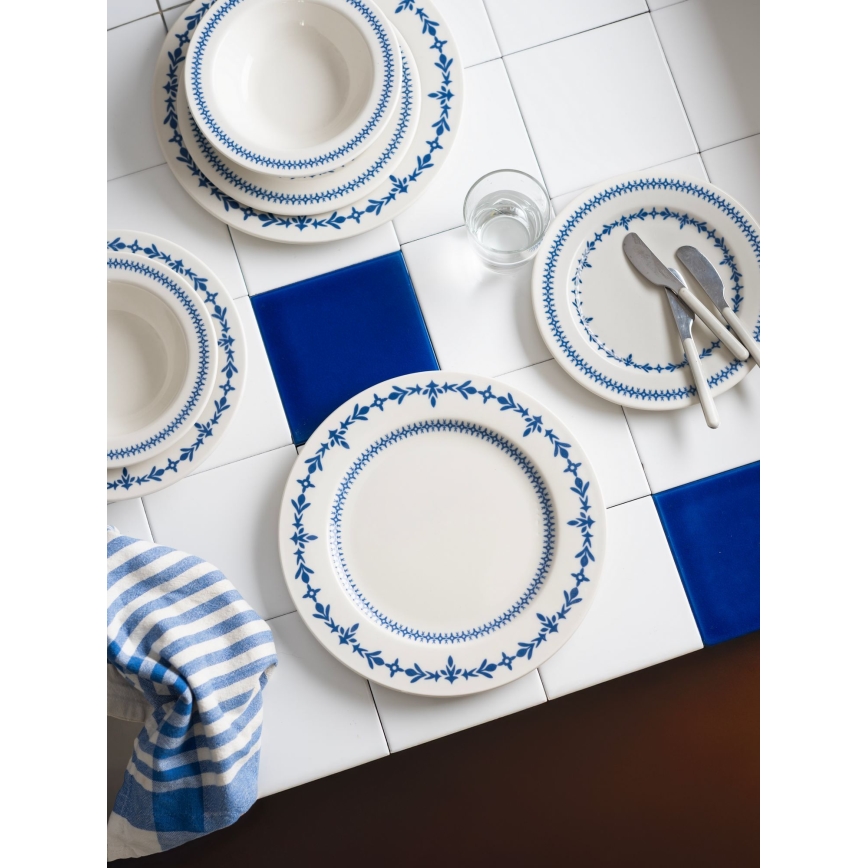 Galda servīze, 24 gab., balta/zila, porcelāns